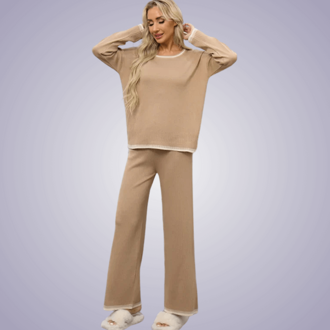 Mila | Bequemer Damen-Loungewear-Set aus Strick mit Kontrastdetails