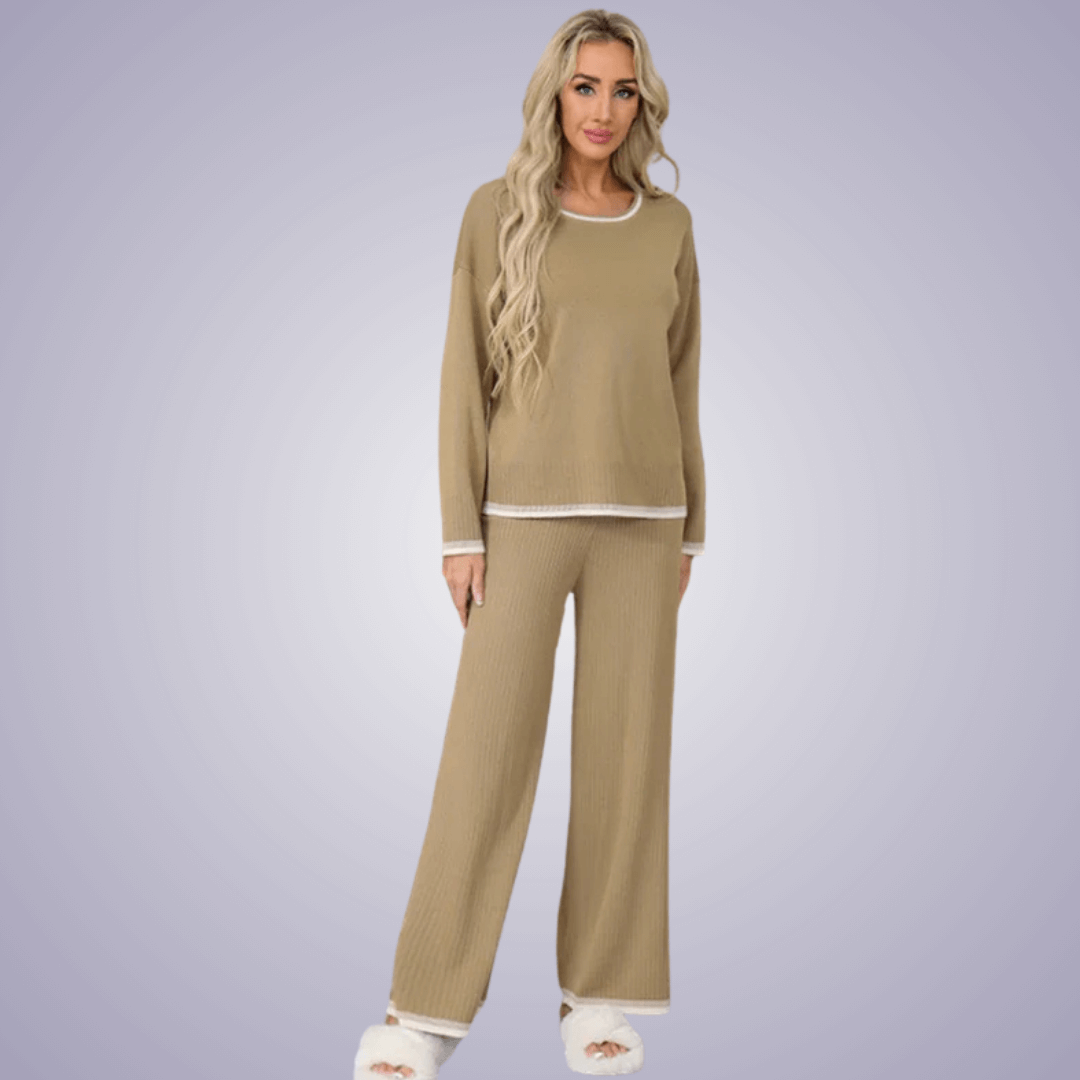 Mila | Bequemer Damen-Loungewear-Set aus Strick mit Kontrastdetails