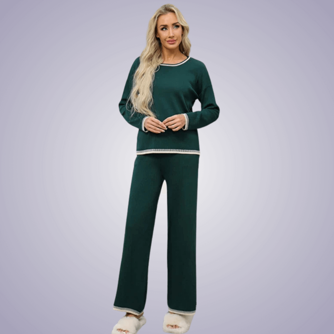 Mila | Bequemer Damen-Loungewear-Set aus Strick mit Kontrastdetails