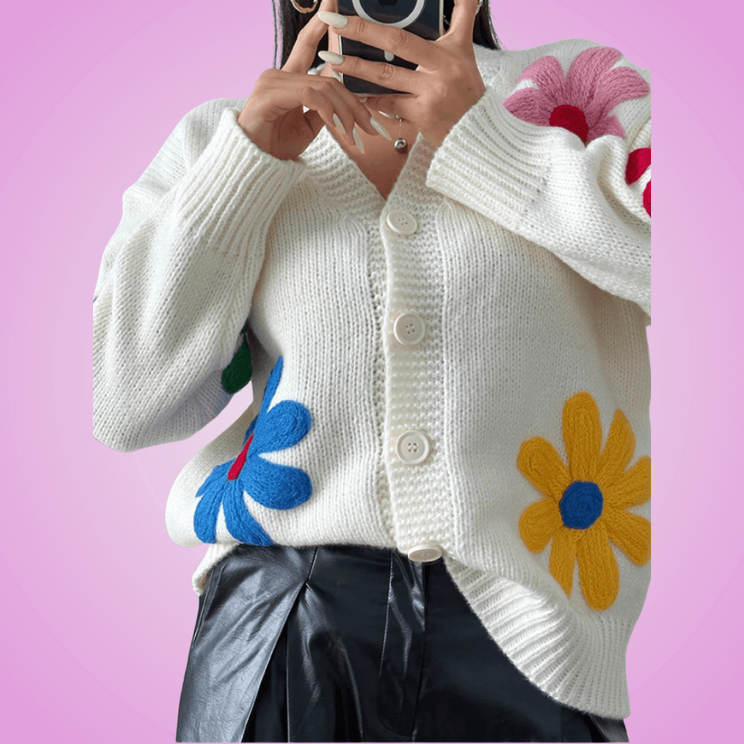 Stella | Strickcardigan mit buntem blumenmuster und knöpfen