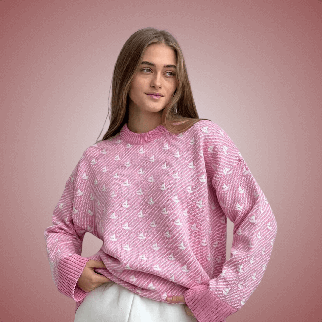 Arla | Rosa Damenpullover mit nautischem Muster und Rundhalsausschnitt