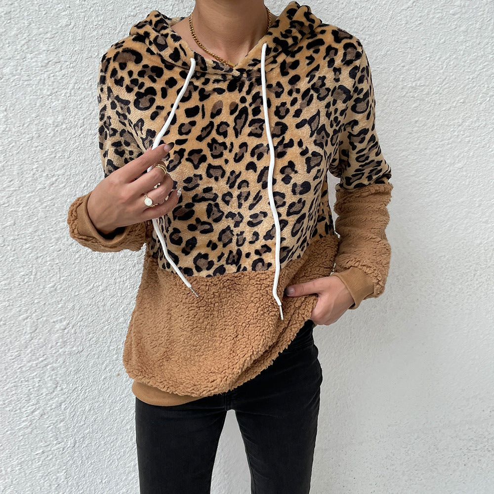 Hazel | Damen-Hoodie mit Leopardenmuster und Teddyfleece