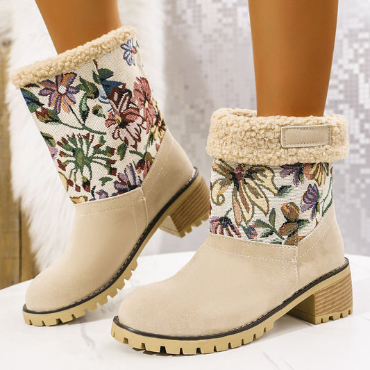 Flora | Warme winterstiefel mit blumenmuster und fellfutter für damen