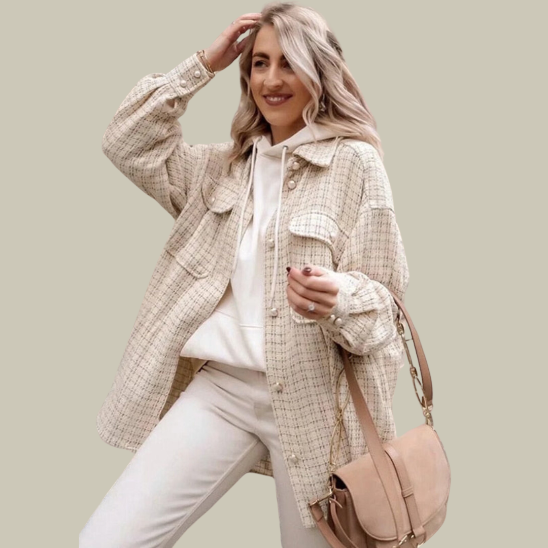 Stella | Elegante hemdjacke aus tweed mit knopfleiste und brusttaschen