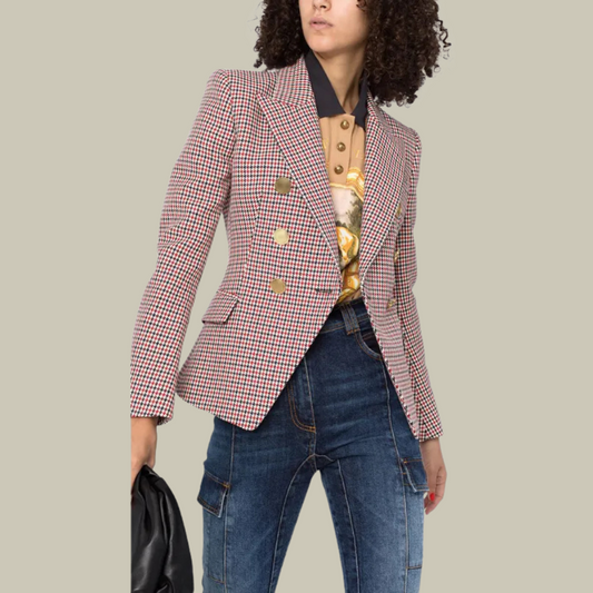 Wrynn | Damen-Blazer mit Hahnentritt-Muster und Doppelreihe