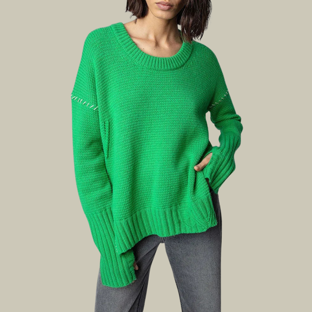 Sonia | Bequemer gestrickter oversized-pullover mit rundhalsausschnitt