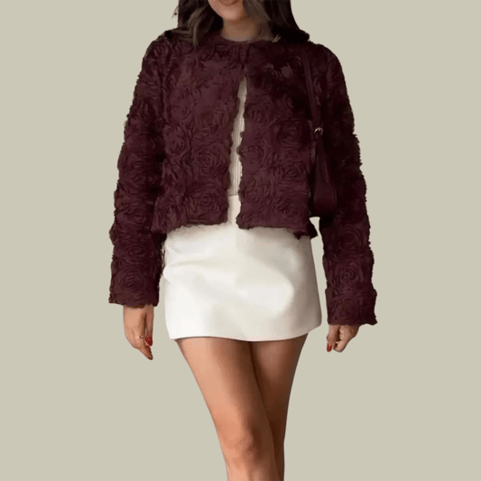 Louis | Kurze jacke mit floralem 3d-design und elegantem schnitt