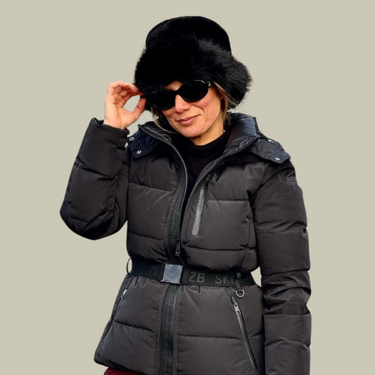 Louis | Elegante warme winterjacke mit taillengürtel und glänzendem finish