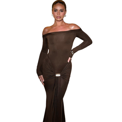 Sandy | Glamouröses langes off-shoulder-kleid figurbetont