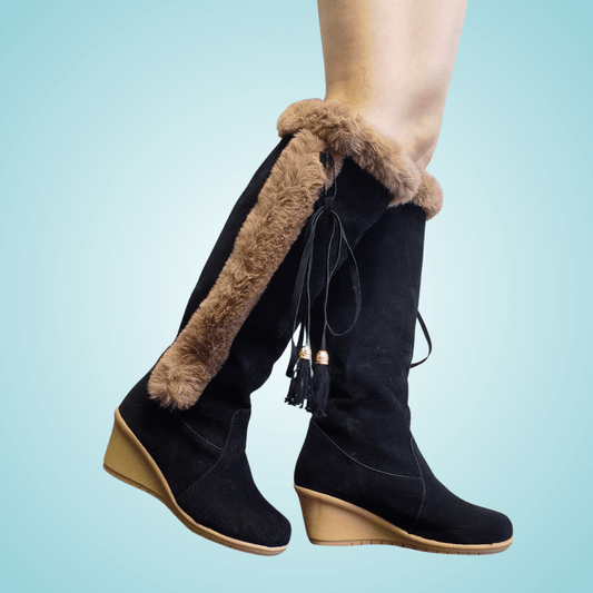 Ermes | Damen-winterstiefel mit fellbesatz und keilabsatz