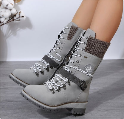 Alina | Damen-Winterstiefel mit Schnürung, Reißverschluss und Profilsohle