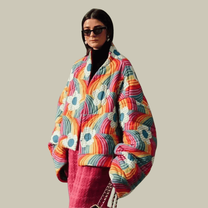 Stella | Bunte gesteppte oversized jacke mit regenbogenmuster