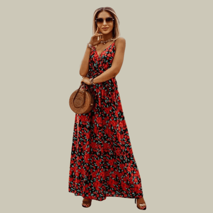 Quynlyn | Boho-Maxi-Kleid mit Trägern und Muster