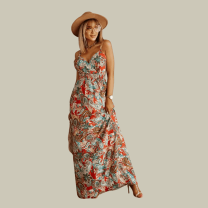 Quynlyn | Boho-Maxi-Kleid mit Trägern und Muster