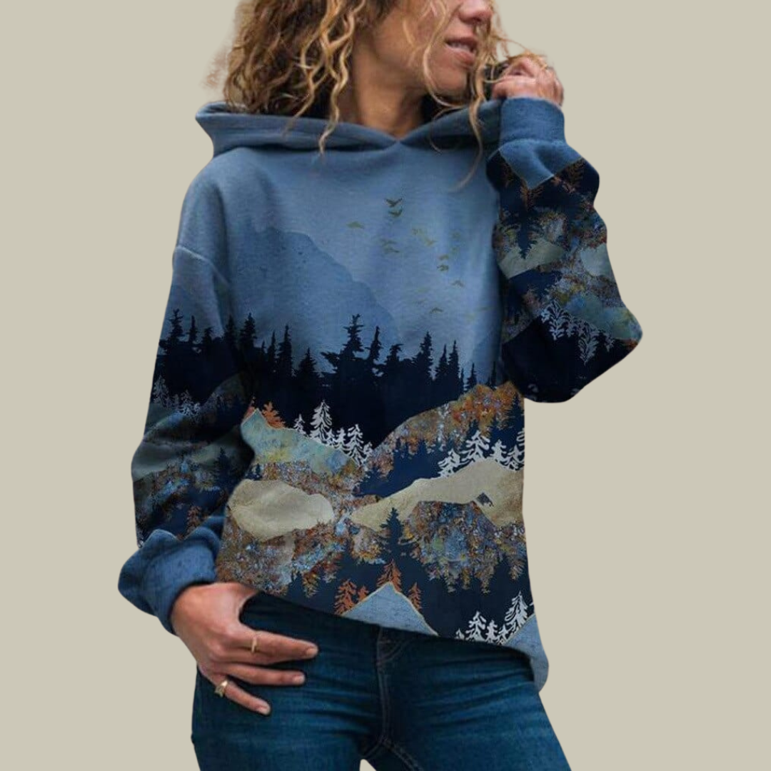 Louis | Gemütlicher hoodie mit landschaftsmuster und kapuze für damen