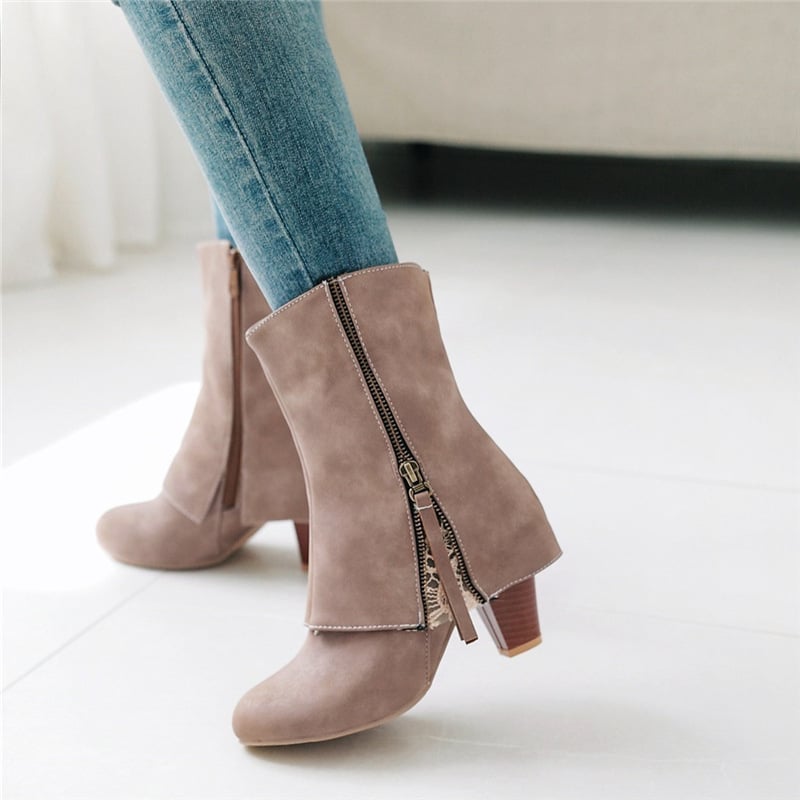 Sophie | Damen Ankle-Boots mit seitlichem Reißverschluss und Blockabsatz