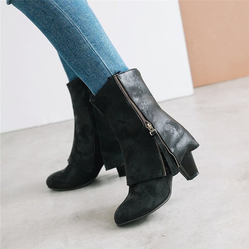 Sophie | Damen Ankle-Boots mit seitlichem Reißverschluss und Blockabsatz