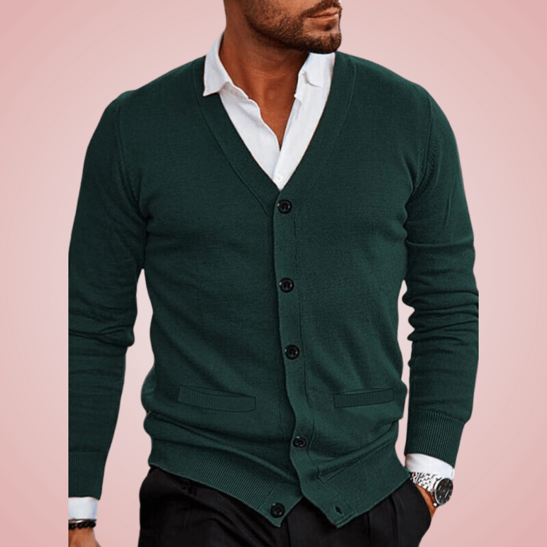 Lukas | Klassische Strickjacke mit Knopfleiste und V-Ausschnitt für Herren