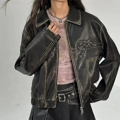 Kaito | Damen Vintage Bikerjacke aus Leder – Retro-Look