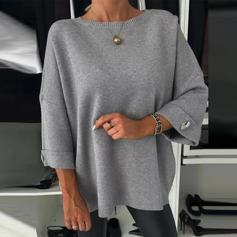 Lina | Rundhals pullover mit knöpfen, herbst-stil