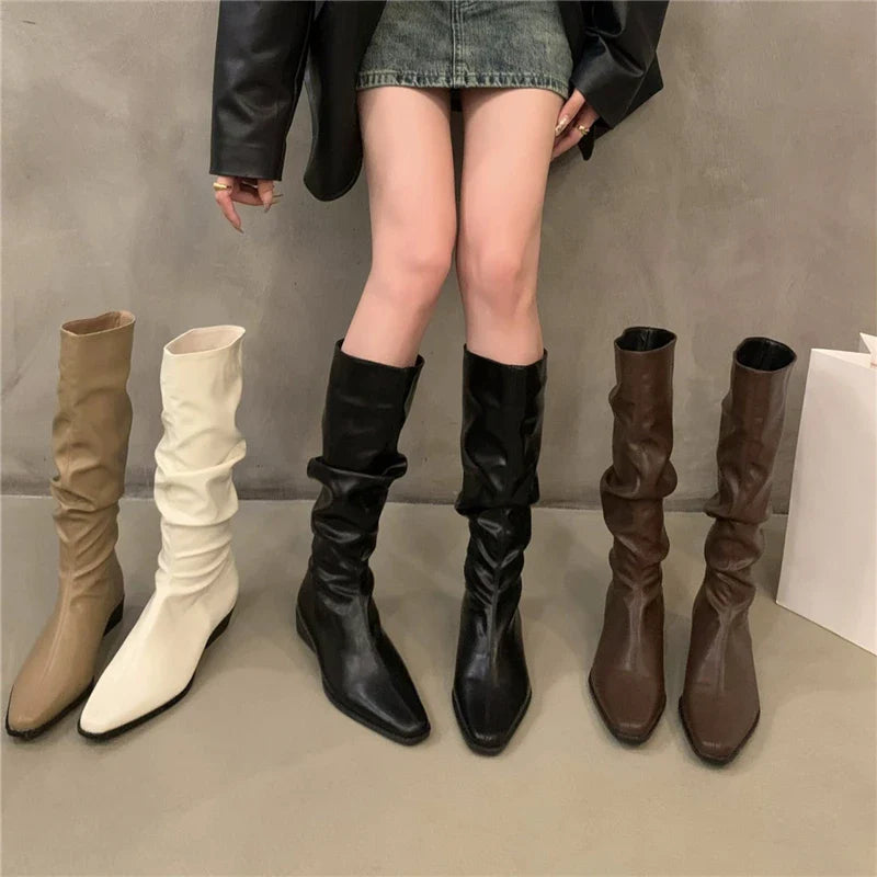 Wei | Modische lange Kniestiefel mit Blockabsatz für Damen