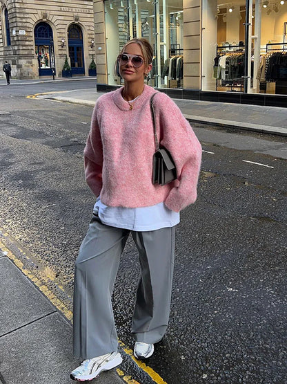 Stella  | Kuscheliger oversized pullover in rosa mit lässigem schnitt