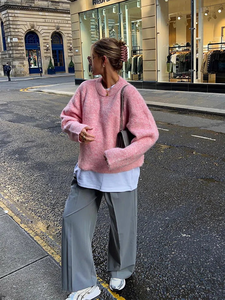 Stella  | Kuscheliger oversized pullover in rosa mit lässigem schnitt