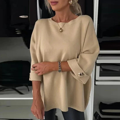 Lina | Rundhals pullover mit knöpfen, herbst-stil