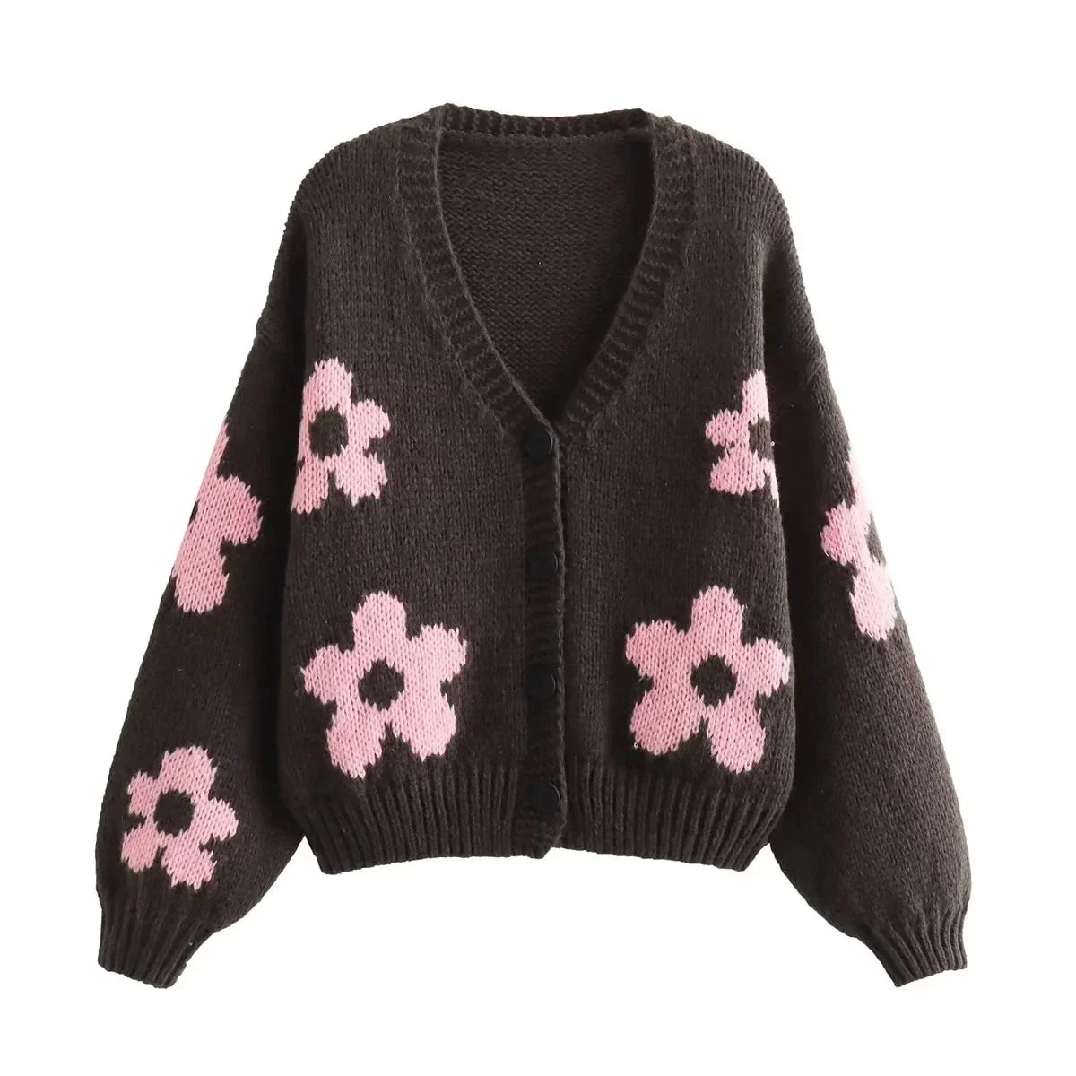 Hiroko | Jacquard cardigan mit blumenmuster, warm und elegant