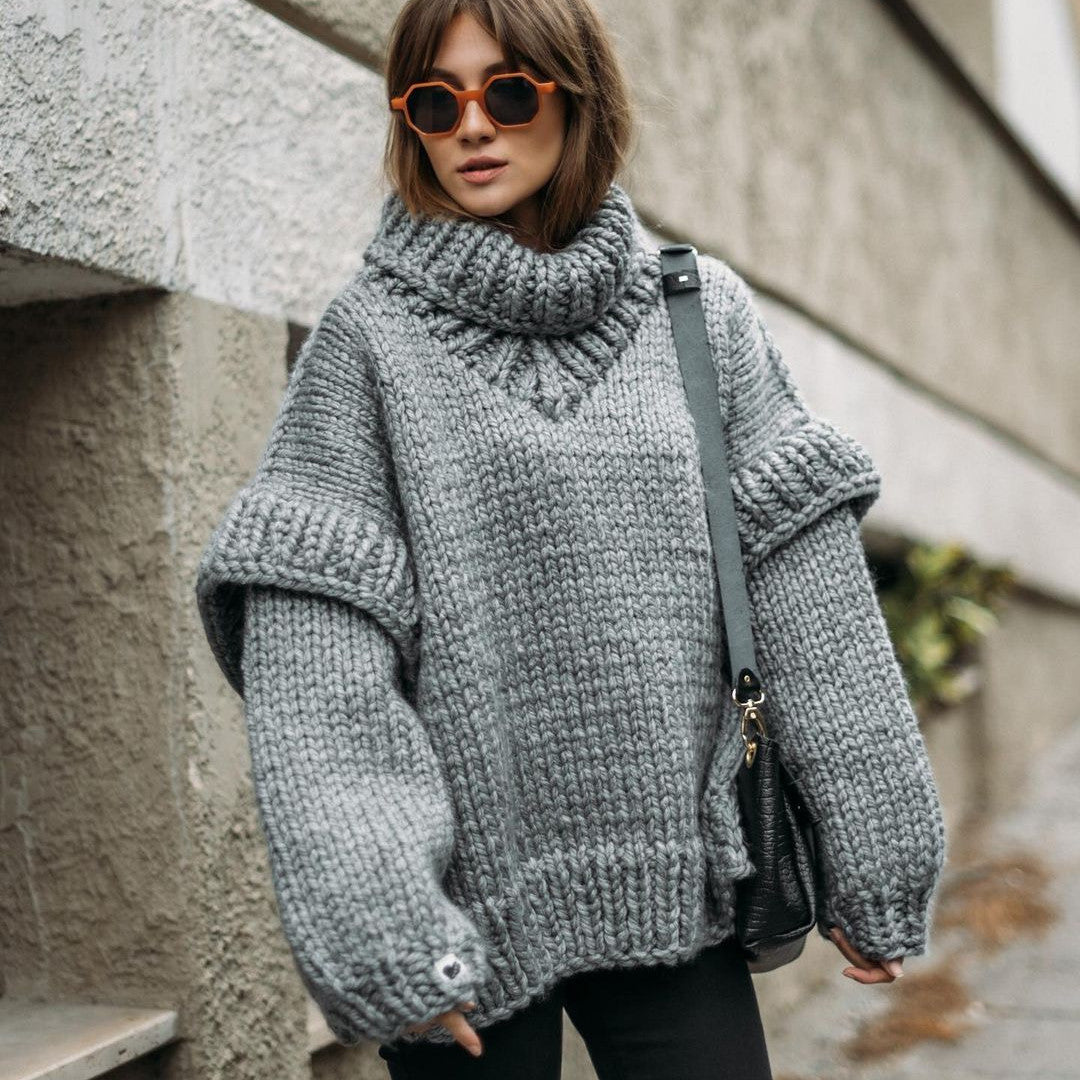 Mara | Damen Strickpullover mit Fluffigem Rollkragen und Langen Ärmeln