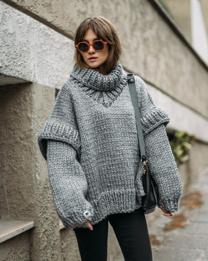 Mara | Damen Strickpullover mit Fluffigem Rollkragen und Langen Ärmeln